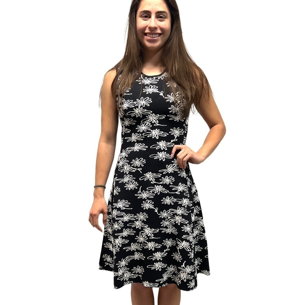 Opening Ceremony Black & White Floral Scuba Knit Fit & Flare Dress Women’s Med